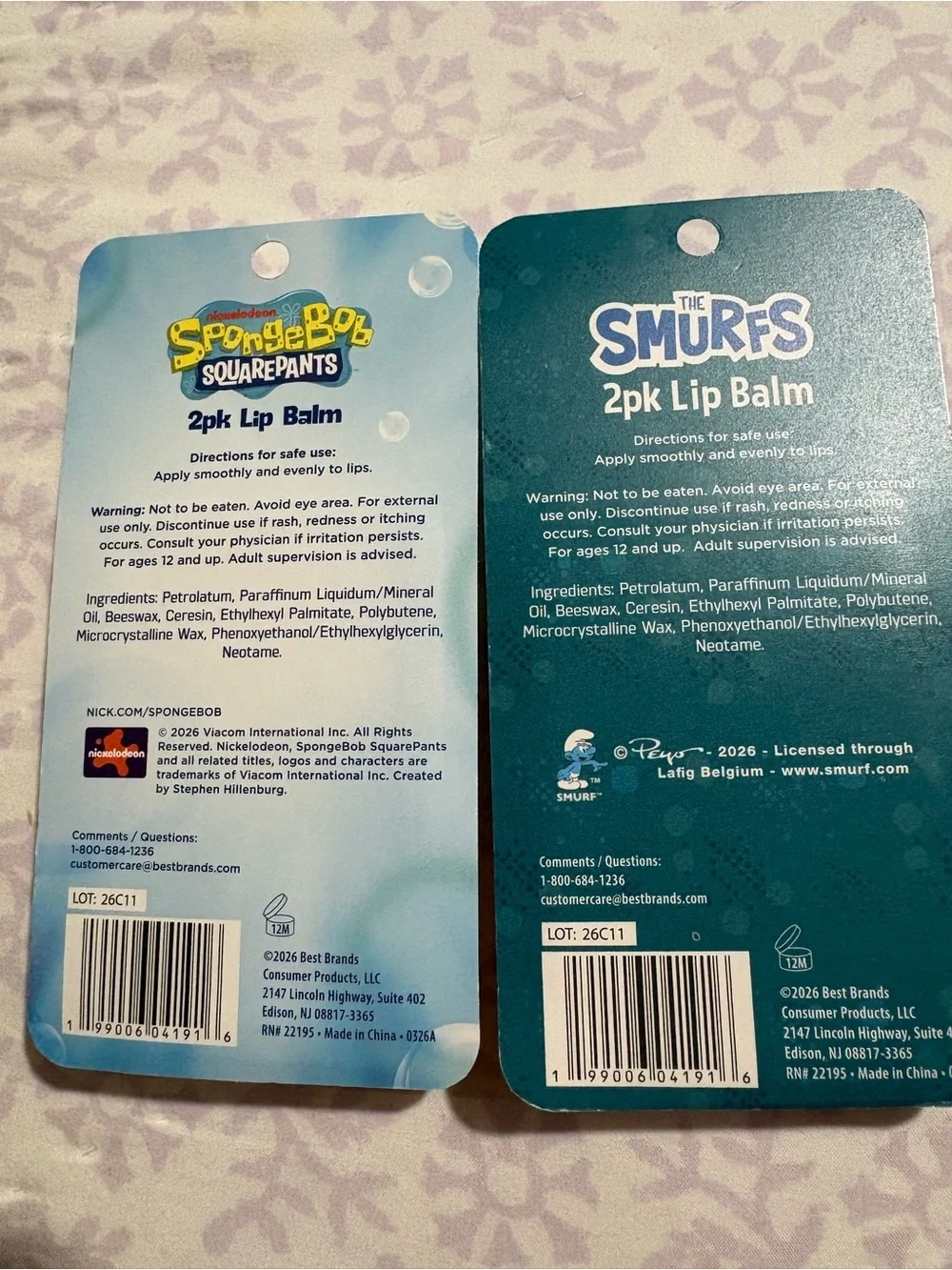 The Smurfs & SpongeBob 2-Pack Lip Balm Set — Blue and Yellow/Pink Variants
